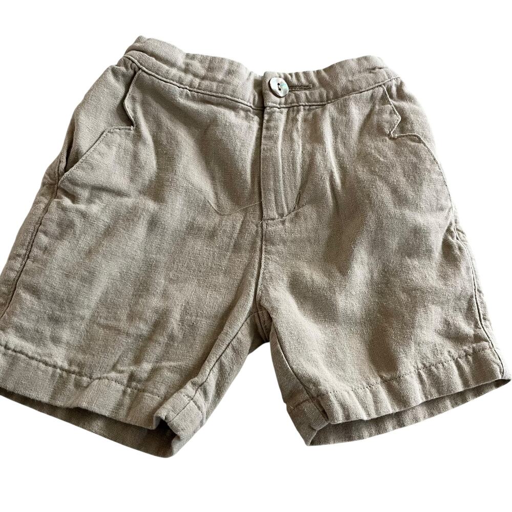 Slate Boys Beige Khaki Linen Blend Adjustable Waist Preppy Shorts Size 3 Toddler